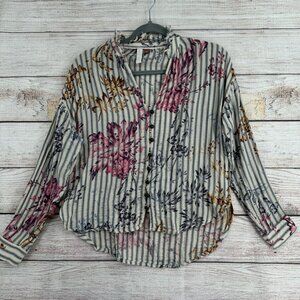 Pilcro Floral Stripe Blouse - Pink, Yellow, Gray